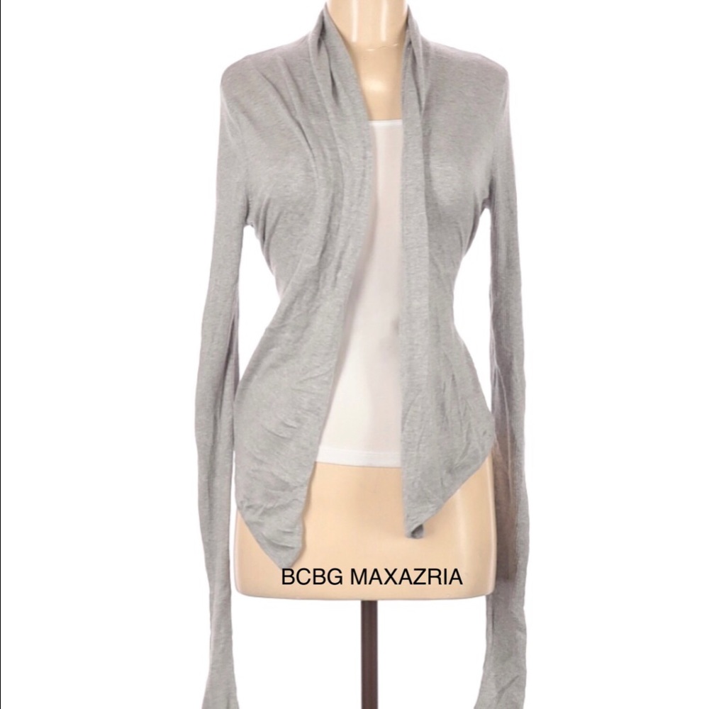 BCBGMAXAZRIA Light Gray Open-Front Draped Cardigan